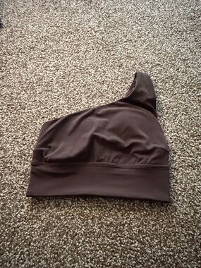 lululemon athletica one-shoulder crop top in dark brown
